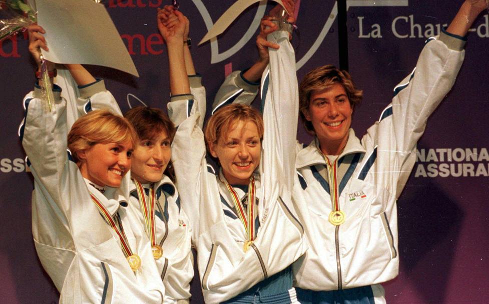 Mondiali 1997, Citt del Capo, oro. Bianchedi, Trillini, Vezzali e Giacometti (AP)